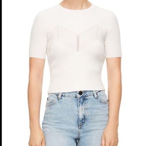 Sandro rib-knit cropped short sleeve sweater